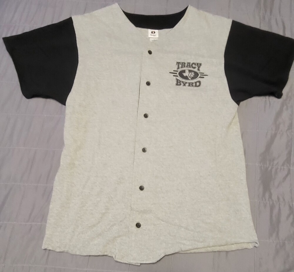 Tracy Byrd Shirt Mens Medium Gray Black Button Up Baseball Jersey Country 2003